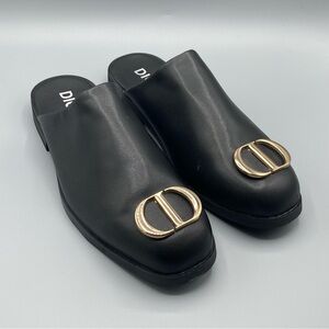 Dior Black Leather Loafers with Gold Accent